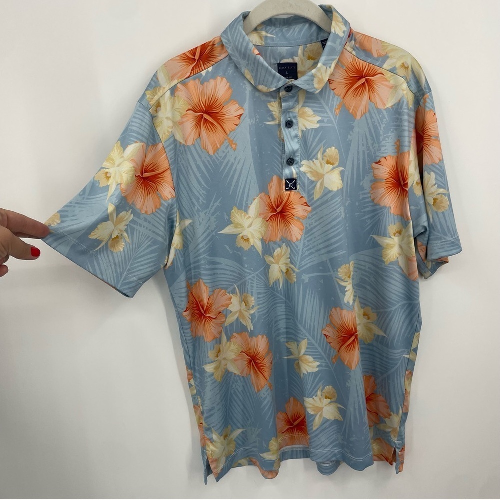 Con.struct Men’s Hawaiian Hibiscus Floral Print Performance Polo Sz L Quick Dry